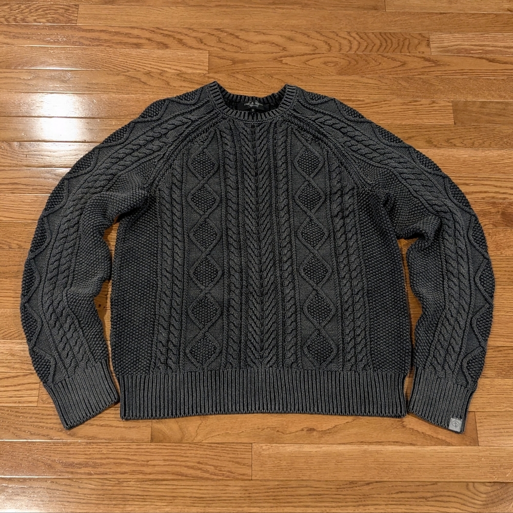 rag & bone Men's Cable Knit Crewneck Sweater in Charcoal Gray